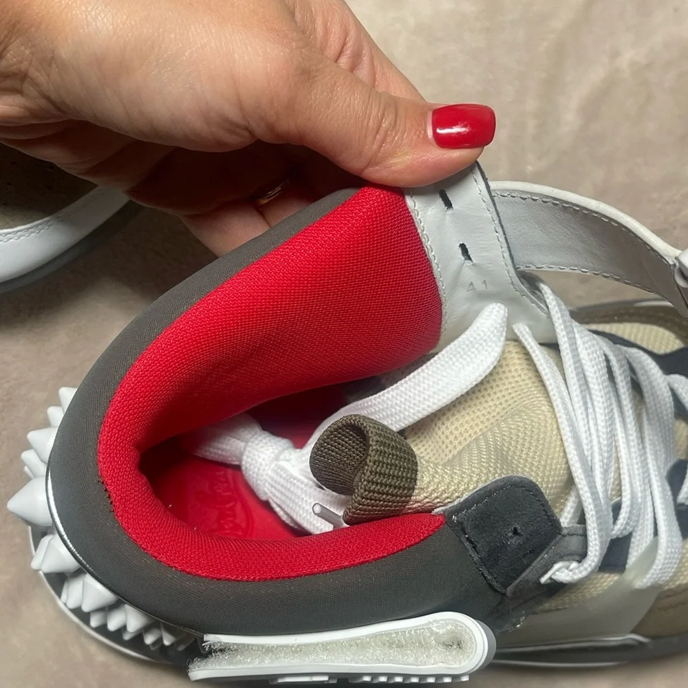 Christian Louboutin ASTROLOUBI MID FLAT Gray and White High-Top Sneakers - Picture 7 of 10